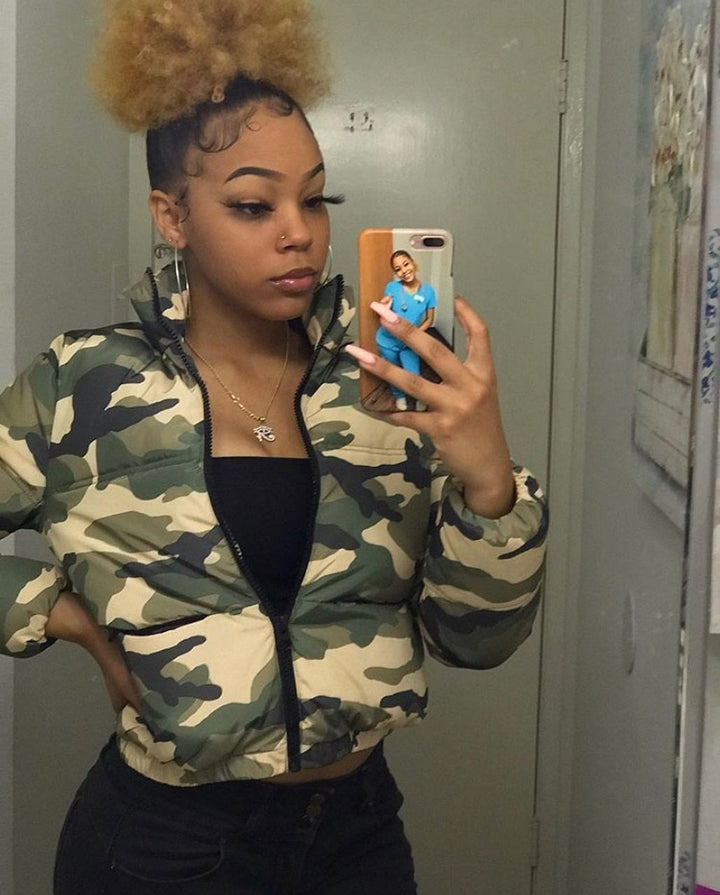 Experience Adventure with the Army Green Camouflage Down Jacket